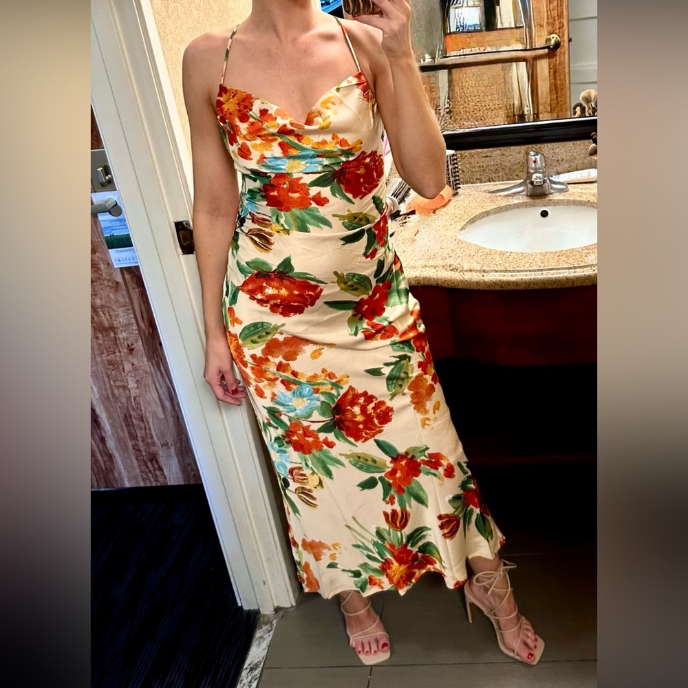 Hello Molly Floral Satin Back Tie Midi Dress Summer Wedding Guest